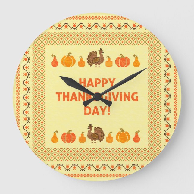 Thanksgiving: retro embroidered card design. large clock (Front)