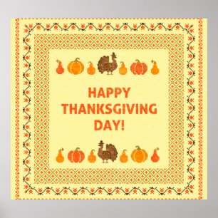 Thanksgiving: retro embroidered card design. poster