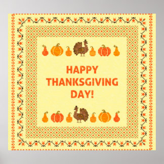 Thanksgiving: retro embroidered card design. poster
