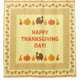 Thanksgiving: retro embroidered card design. shower curtain