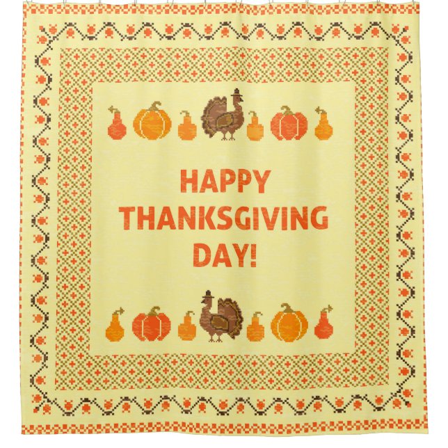Thanksgiving: retro embroidered card design. shower curtain (Front)