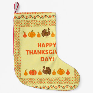 Thanksgiving: retro embroidered card design. small christmas stocking