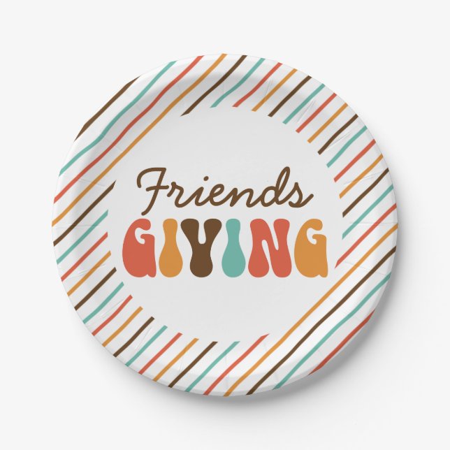 Thanksgiving Retro Friends Giving Paper Plates (Front)