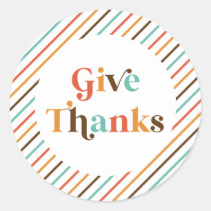 Thanksgiving Retro Give Thanks Classic Round Sticker