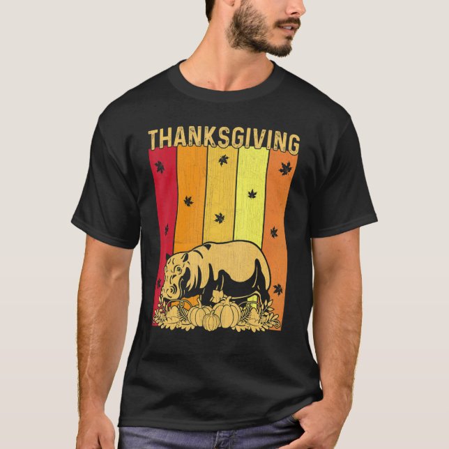 Thanksgiving Retro Hippo Matching Family Pyjamas T-Shirt (Front)