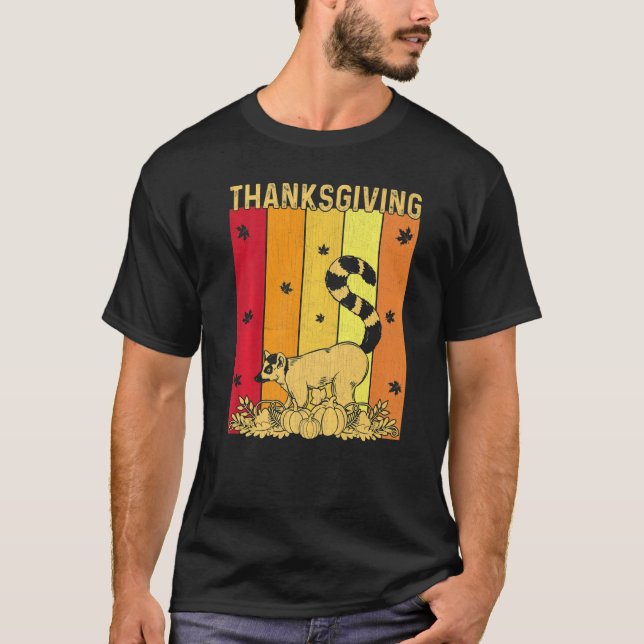 Thanksgiving Retro Lemur Matching Family Pajamas T-Shirt (Front)