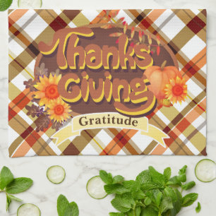 Thanksgiving Retro Plaid Tea Towel