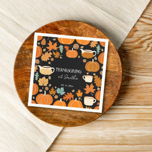 Thanksgiving retro style pumpkins maple leaves napkin