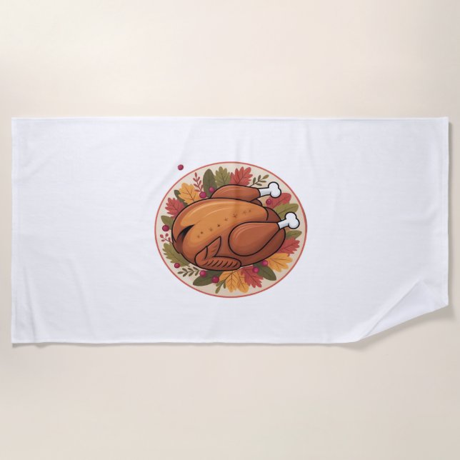 Thanksgiving Roast Turkey – Festive Holiday Feast  Beach Towel (Front)