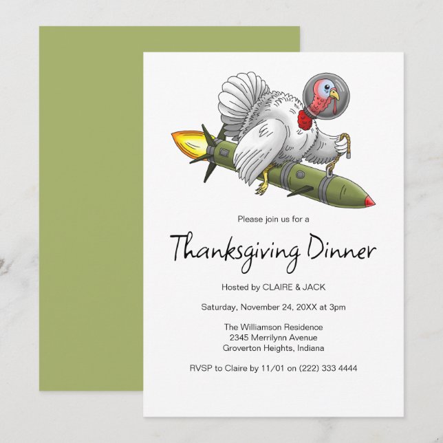 Thanksgiving Rocket Turkey Invitation (Front/Back)