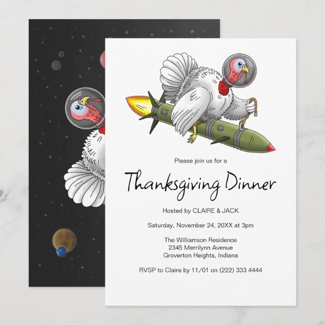 Thanksgiving Rocket Turkey Invitation (Front/Back)