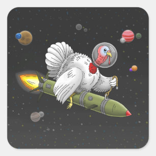 Thanksgiving Rocket Turkey Square Sticker