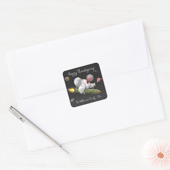 Thanksgiving Rocket Turkey Square Sticker (Envelope)
