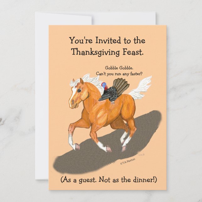 Thanksgiving Runaway Turkey & Horse Invitation (Front)