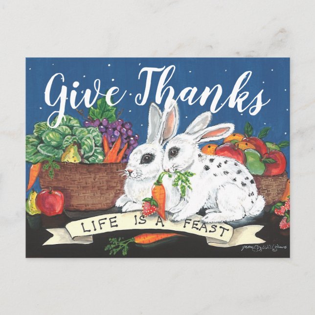 Thanksgiving Rustic Bunny Rabbit Feast Cute Thanks Holiday Postcard (Front)