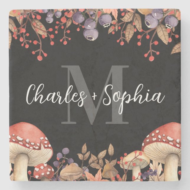 Thanksgiving Rustic Fall Newlywed Couple Monogram Stone Coaster (Front)