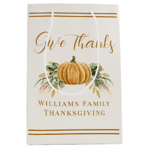 Thanksgiving Rustic Fall Pumpkin Give Thanks Medium Gift Bag