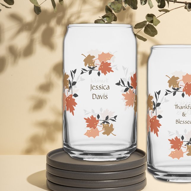 Thanksgiving Rustic Fall Vibes Personalise Name Can Glass (Creator Uploaded)
