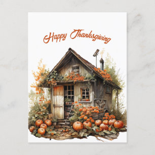 Thanksgiving Rustic Shed Illustration Holiday Postcard