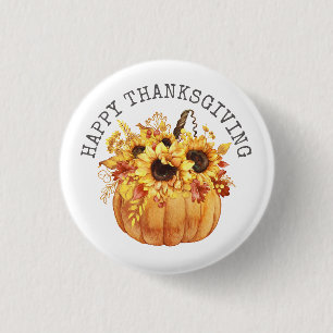 Thanksgiving Rustic Sunflowers Pumpkin  3 Cm Round Badge