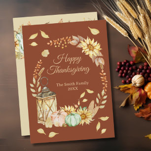Thanksgiving Rustic Watercolor Flat Holiday Card