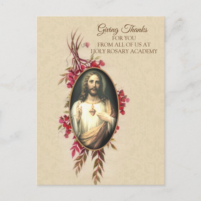 Thanksgiving Sacred Heart of Jesus Autumn Floral Postcard (Front)