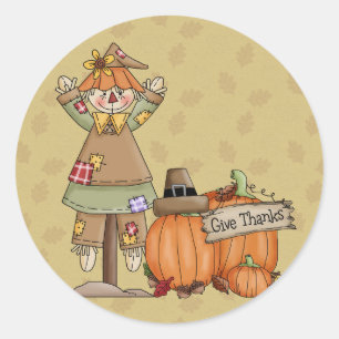 Thanksgiving Scarecrow, Pumpkins Classic Round Sticker