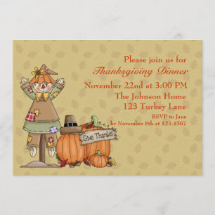 Thanksgiving Scarecrow, Pumpkins Invitation