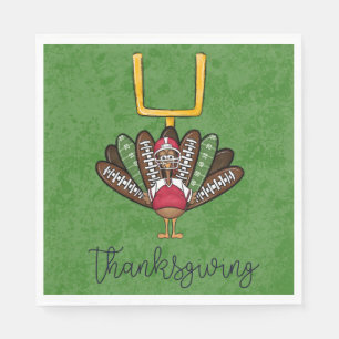 Thanksgiving Script Turkey Football Feathers Green Napkin
