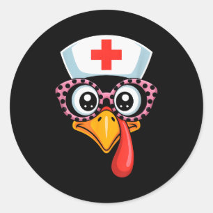 Thanksgiving Scrub Funny Turkey Face Nurse Holiday Classic Round Sticker