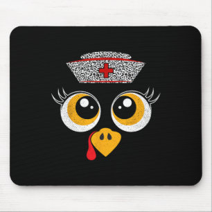 Thanksgiving Scrub Tops Women Turkey Face Nurse Ho Mouse Mat