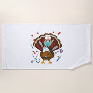 Thanksgiving Scrub Tops Women Turkey Nurse Holida Beach Towel