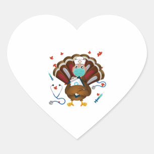 Thanksgiving Scrub Tops Women Turkey Nurse Holida Heart Sticker