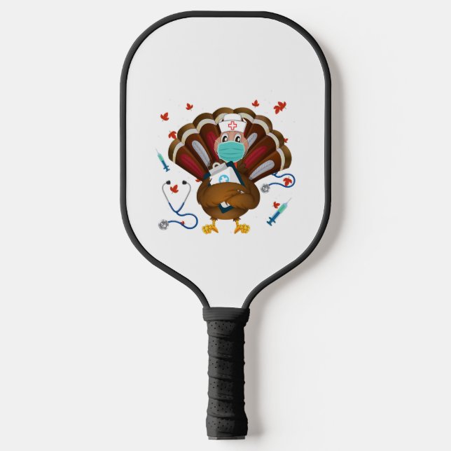 Thanksgiving Scrub Tops Women Turkey Nurse Holida Pickleball Paddle (Front)