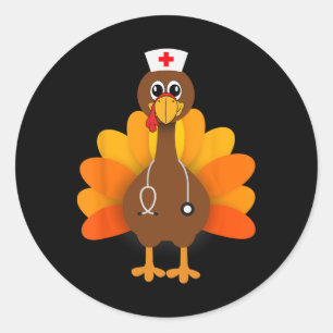 Thanksgiving Scrub Tops Women Turkey Nurse Holiday Classic Round Sticker