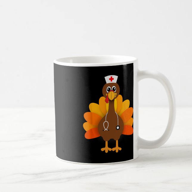 Thanksgiving Scrub Tops Women Turkey Nurse Holiday Coffee Mug (Right)