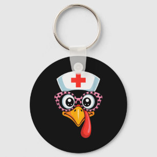 Thanksgiving Scrub Tops Women Turkey Nurse Holiday Key Ring