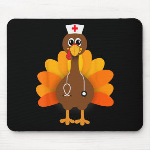 Thanksgiving Scrub Tops Women Turkey Nurse Holiday Mouse Mat