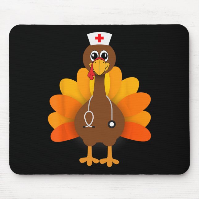 Thanksgiving Scrub Tops Women Turkey Nurse Holiday Mouse Mat (Front)