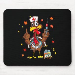 Thanksgiving Scrub Tops Women Turkey Nurse Holiday Mouse Mat