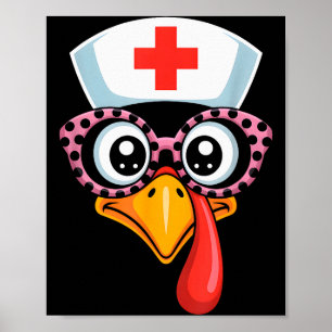 Thanksgiving Scrub Tops Women Turkey Nurse Holiday Poster