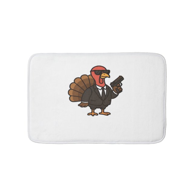 Thanksgiving Secret Agent Turkey Classic T-Shirt Bath Mat (Front)