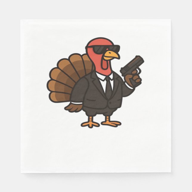 Thanksgiving Secret Agent Turkey Classic T-Shirt Napkin (Front)