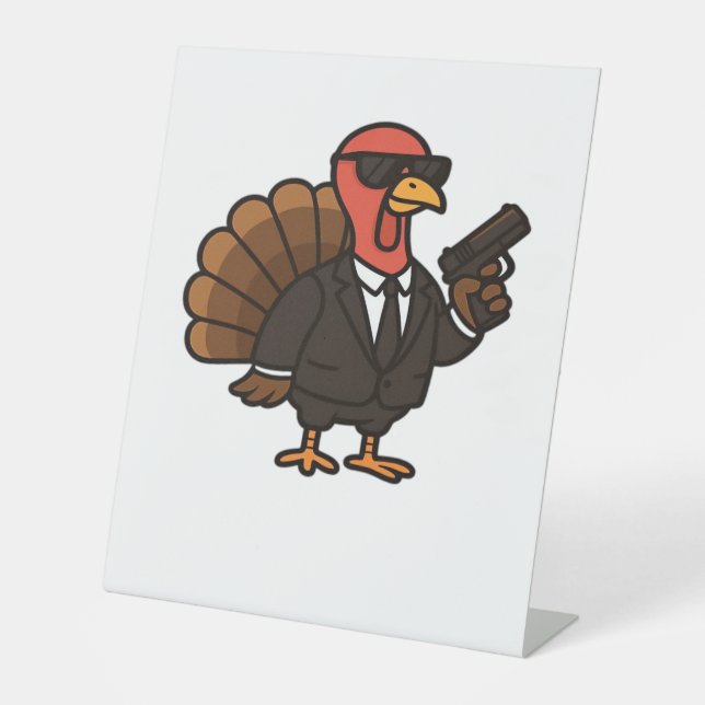 Thanksgiving Secret Agent Turkey Classic T-Shirt Pedestal Sign (Front)