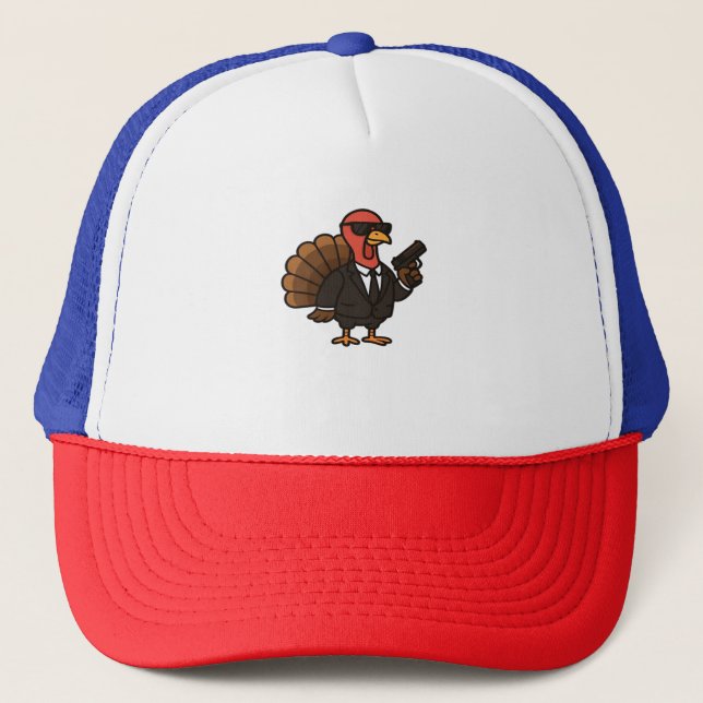 Thanksgiving Secret Agent Turkey Classic T-Shirt Trucker Hat (Front)