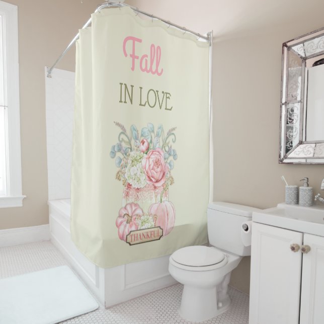 Thanksgiving Shabby Pumpkins Pink Ivory Sage   Shower Curtain (In Situ)