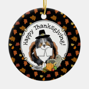Thanksgiving Shetland Sheepdog (blue merle) Funny Ceramic Tree Decoration