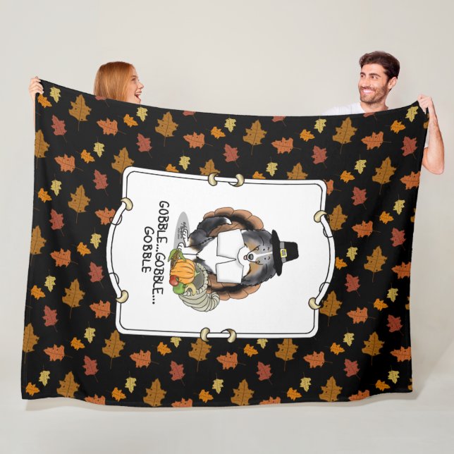 Thanksgiving Shetland Sheepdog (blue merle) Funny Fleece Blanket (In Situ)