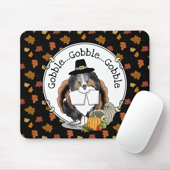 Thanksgiving Shetland Sheepdog (blue merle) Funny Mouse Mat (With Mouse)