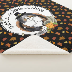 Thanksgiving Shetland Sheepdog (blue merle) Funny Sherpa Blanket